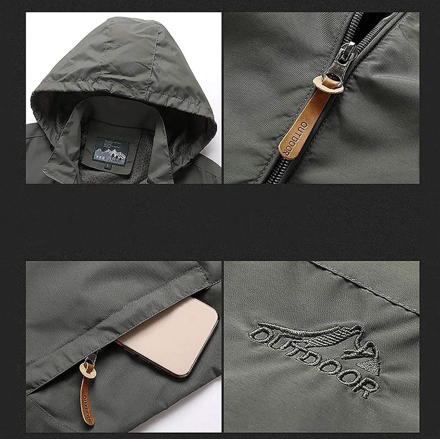Mens Rain Jacket Waterproof with Hooded Hiking Coat Lightweight Windbreaker Travel Hiking