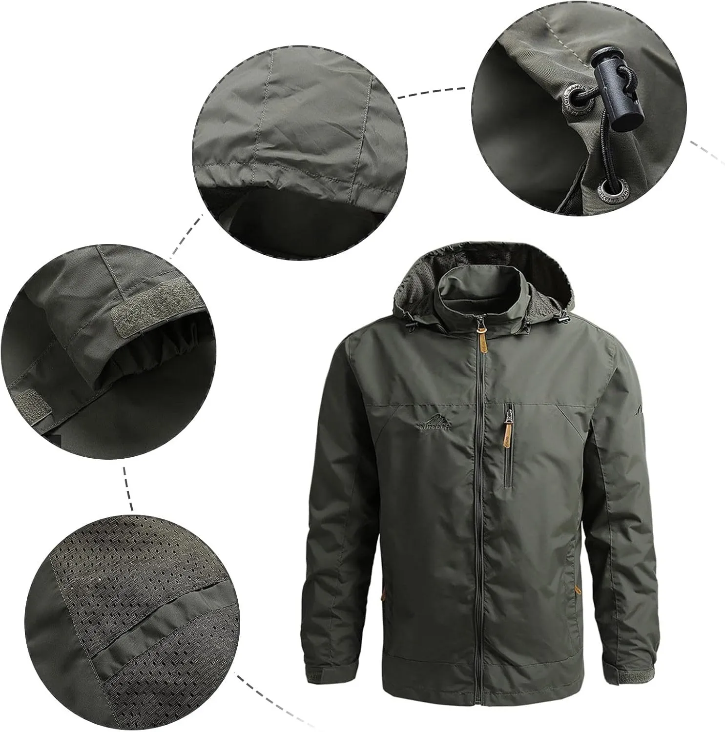 Mens Rain Jacket Waterproof with Hooded Hiking Coat Lightweight Windbreaker Travel Hiking