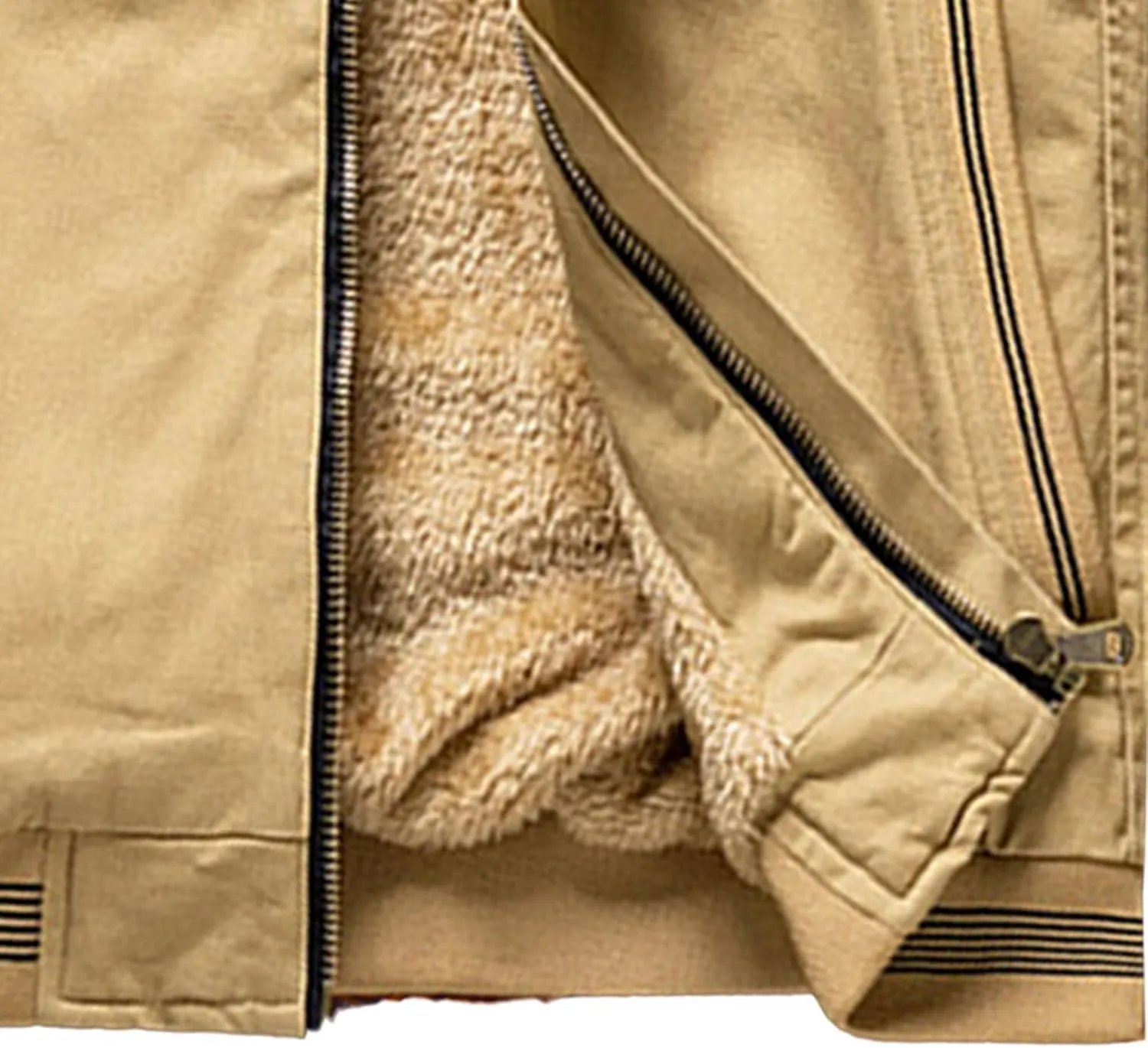 Men's Sherpa Lined Cotton Cargo Jacket Stand Collar Full Zip Fleece Jackets Winter Warm Windproof Windbreaker