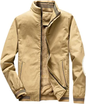 Men's Sherpa Lined Cotton Cargo Jacket Stand Collar Full Zip Fleece Jackets Winter Warm Windproof Windbreaker