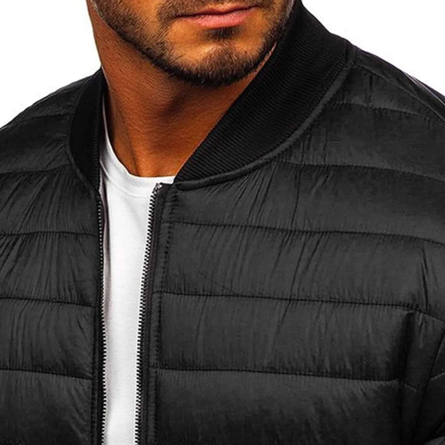 Men's Stand Collar Flight Bomber Jacket Diamond Quilted Lightweight Varsity Jackets Winter Warm Padded Outwear