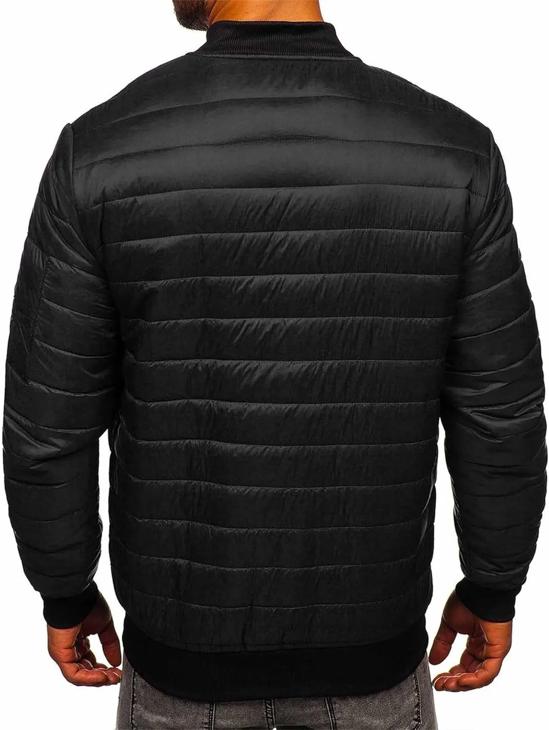 Men's Stand Collar Flight Bomber Jacket Diamond Quilted Lightweight Varsity Jackets Winter Warm Padded Outwear