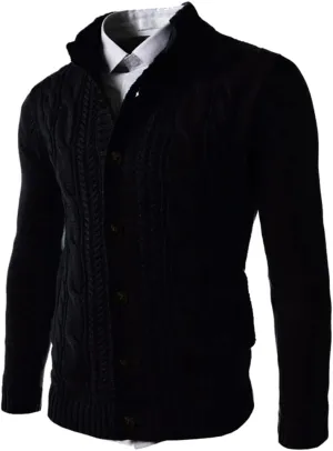 Mens Sweater Cardigan Cardigan Sweaters Stand Collar Button Down Ribbed Knitted Sweater with Pockets