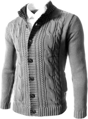 Mens Sweater Cardigan Cardigan Sweaters Stand Collar Button Down Ribbed Knitted Sweater with Pockets