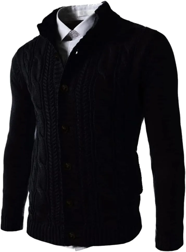 Mens Sweater Cardigan Cardigan Sweaters Stand Collar Button Down Ribbed Knitted Sweater with Pockets