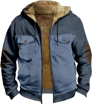 Men's Winter Jacket Hooded Sweater with Brown Pocket Cotton Jacket Hooded Windproof Windbreaker Jacket for Men