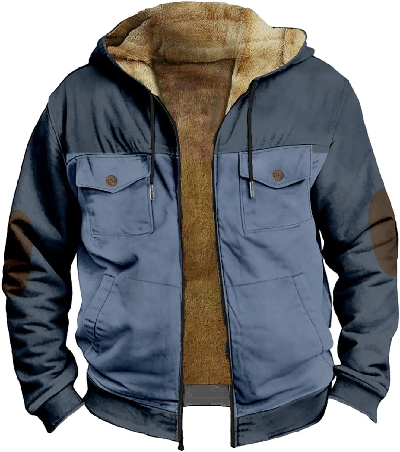 Men's Winter Jacket Hooded Sweater with Brown Pocket Cotton Jacket Hooded Windproof Windbreaker Jacket for Men