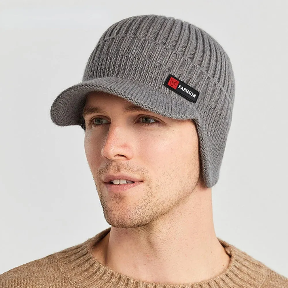 Men's Winter Knitted Cap with Ear Protection and Scarf - Warm, Thick, Windproof Baseball Hat for Outdoor Activities