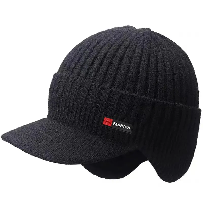 Men's Winter Knitted Cap with Ear Protection and Scarf - Warm, Thick, Windproof Baseball Hat for Outdoor Activities