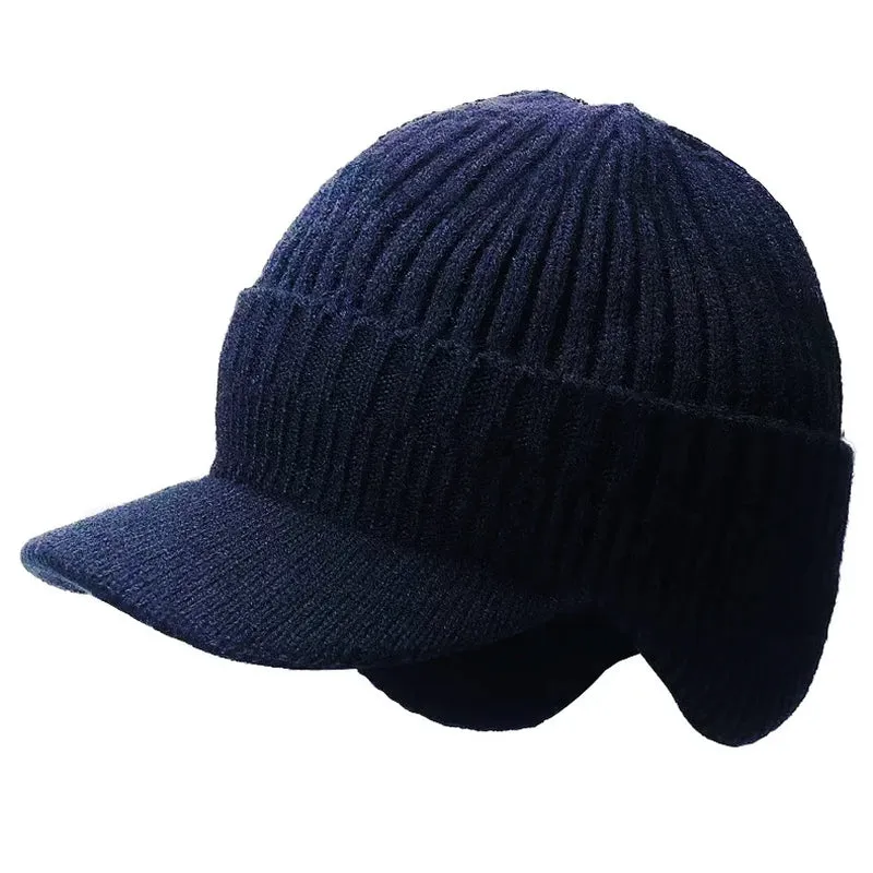 Men's Winter Knitted Cap with Ear Protection and Scarf - Warm, Thick, Windproof Baseball Hat for Outdoor Activities