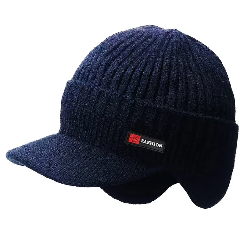 Men's Winter Knitted Cap with Ear Protection and Scarf - Warm, Thick, Windproof Baseball Hat for Outdoor Activities