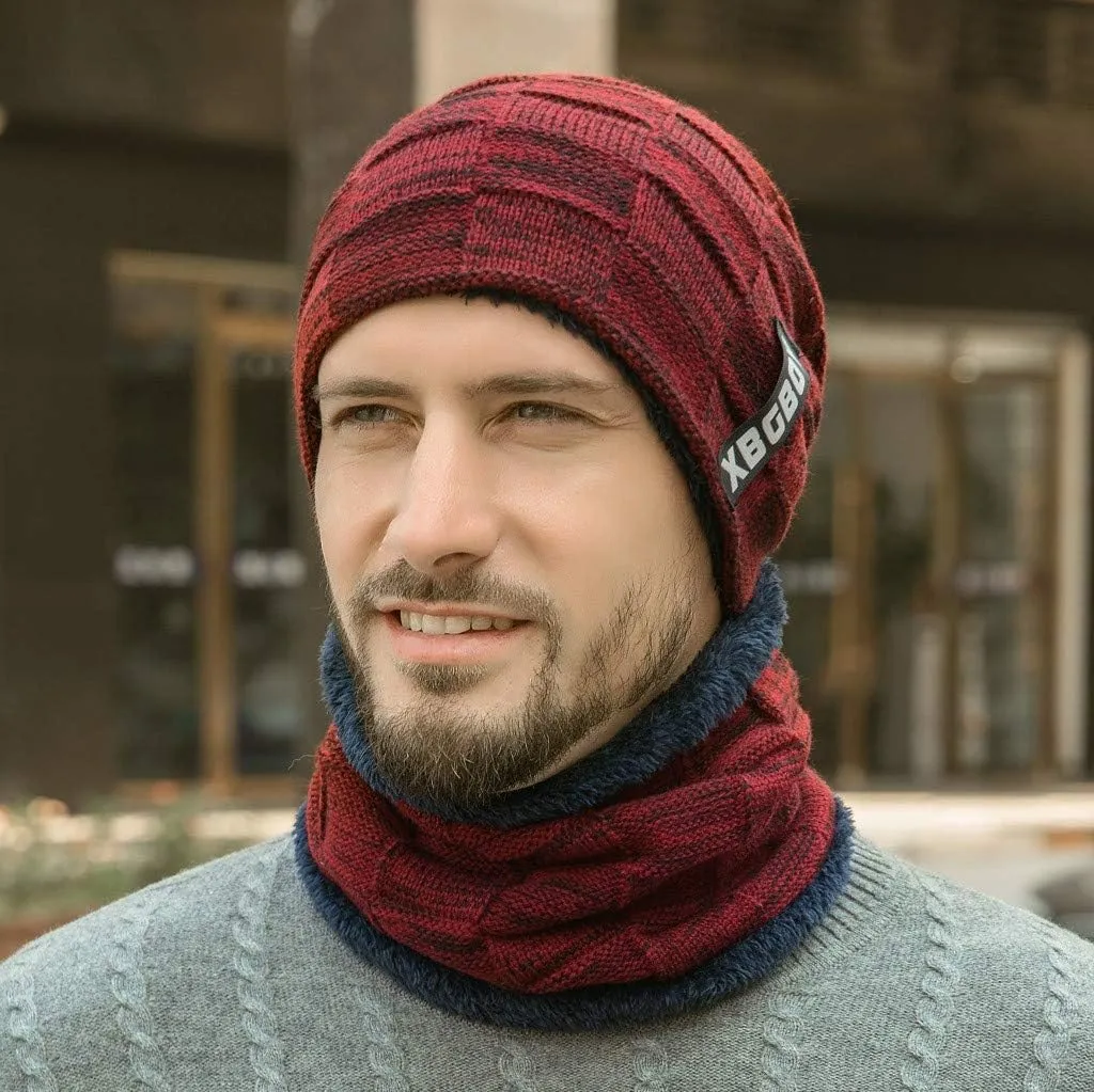 Mens Womens Winter Hat Scarf Set Warm Knit Hat Thick Fleece Lined Winter Cap Neck Warmer for Men Women
