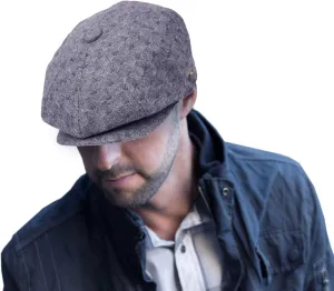 Men's Wool Newsboy Cap, Herringbone Driving Cabbie Tweed Applejack Golf Hat