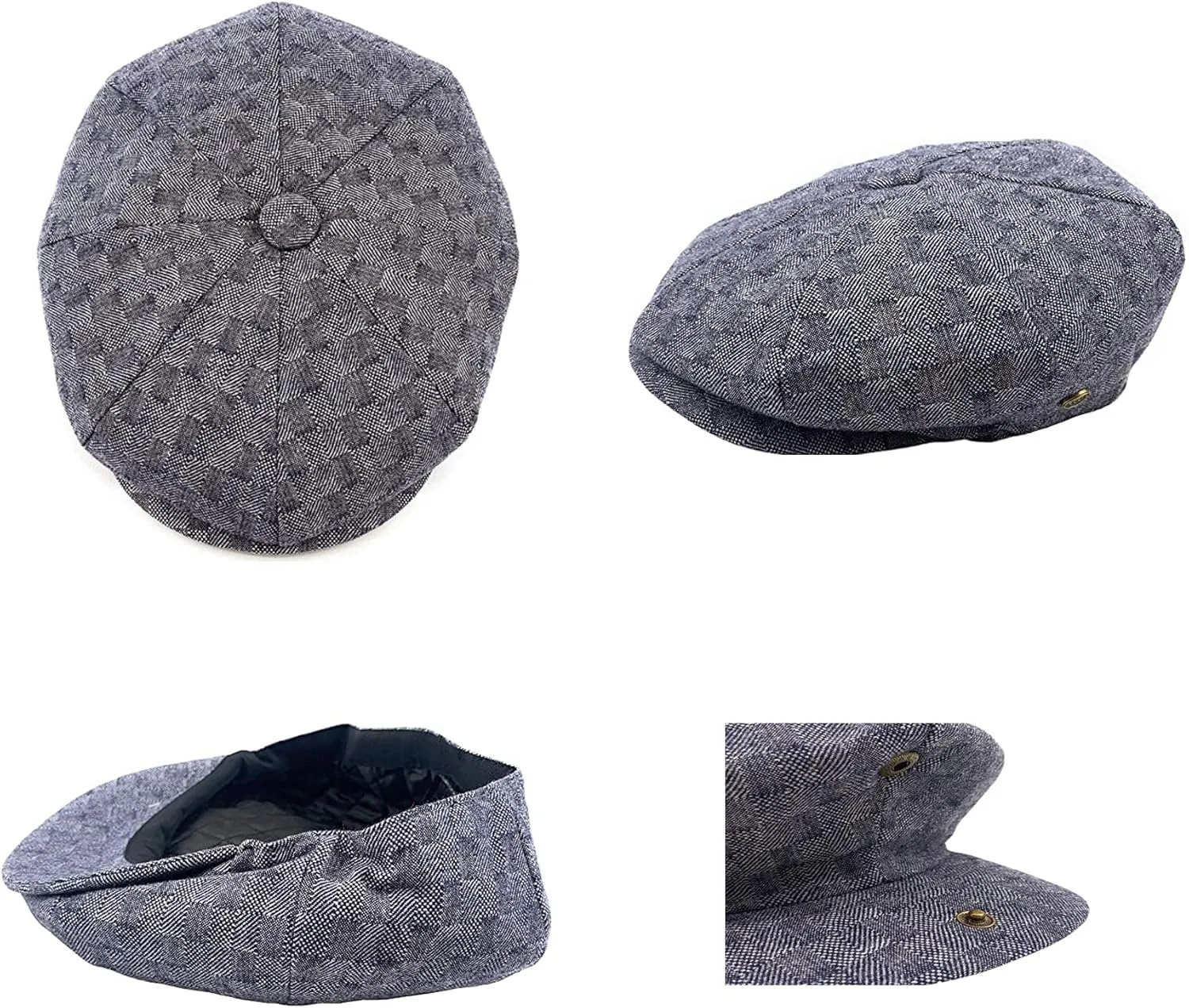 Men's Wool Newsboy Cap, Herringbone Driving Cabbie Tweed Applejack Golf Hat
