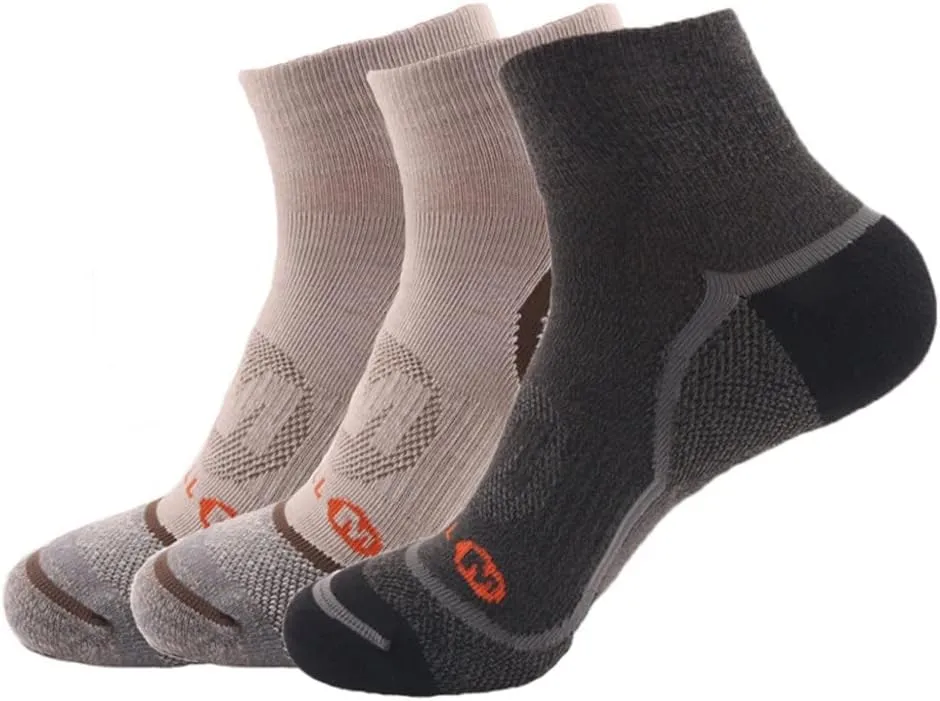 Men's Wool Outdoor Hiking Hiker Cushion Low Cut Socks Hiking Crew Socks(Black)