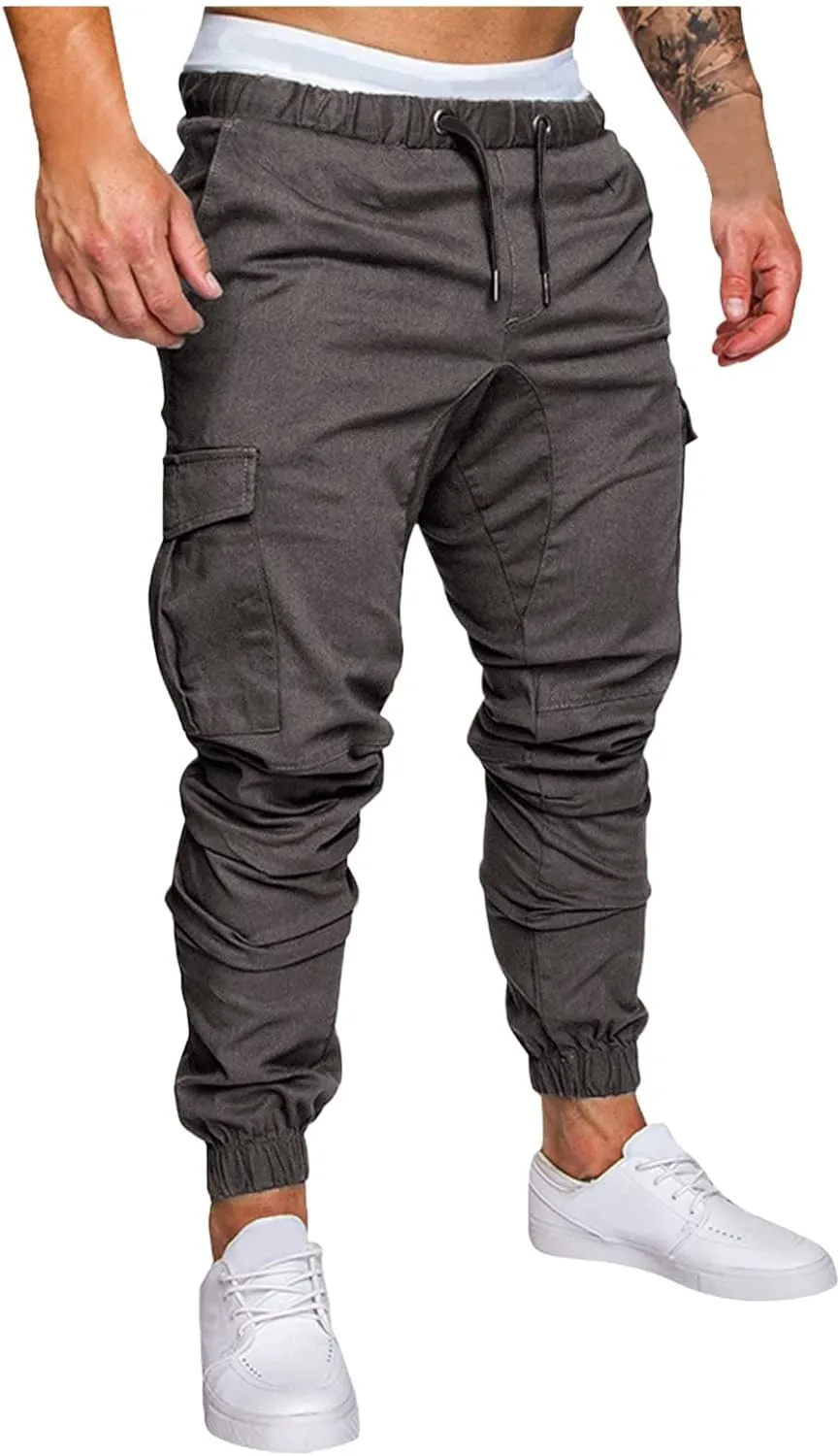 Mens Workout Cargo Sweatpants Casual Trousers Pants Sweatpants for Men with Pockets Men's Basic Active Tapered Jogger
