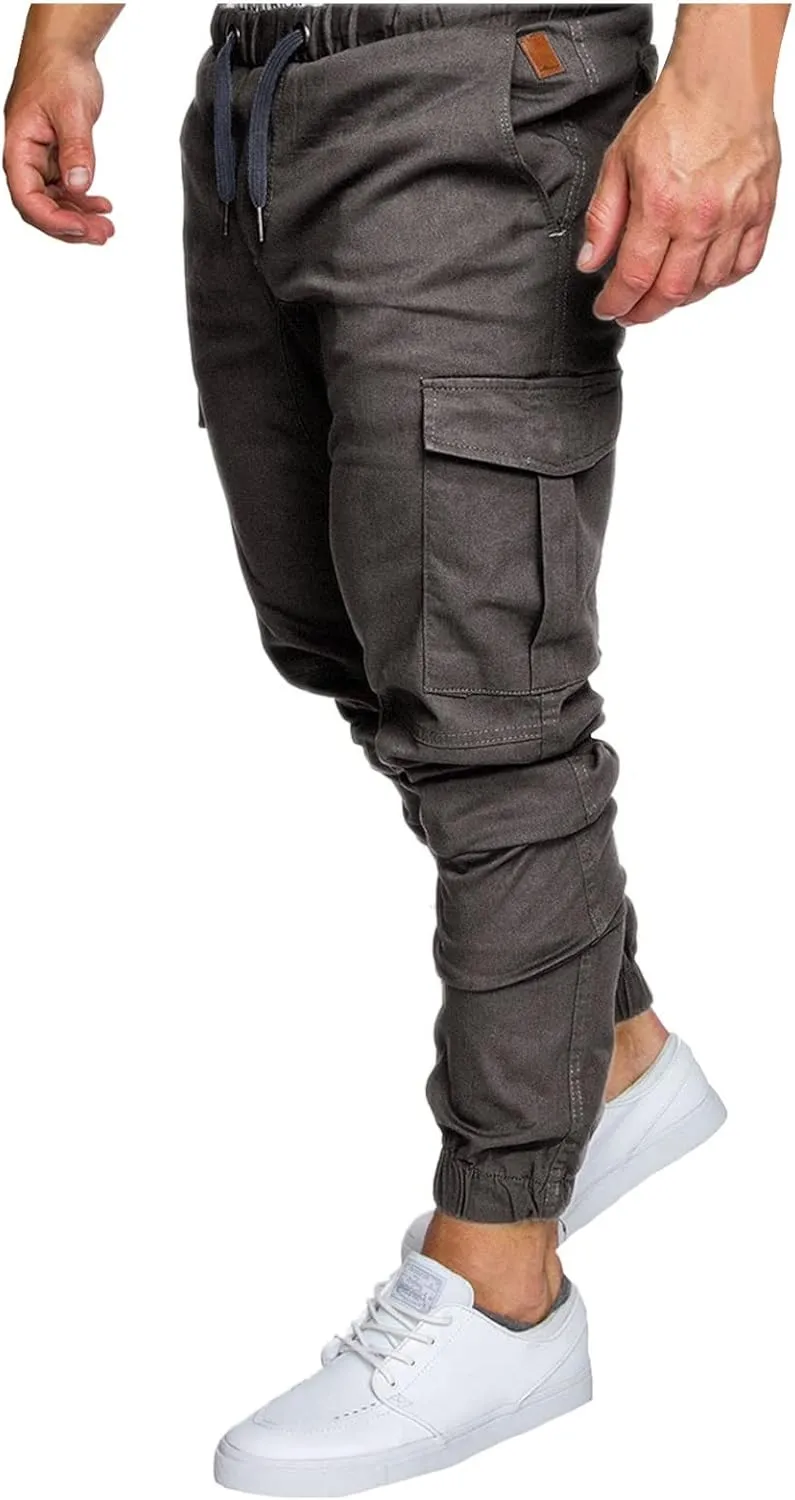 Mens Workout Cargo Sweatpants Casual Trousers Pants Sweatpants for Men with Pockets Men's Basic Active Tapered Jogger