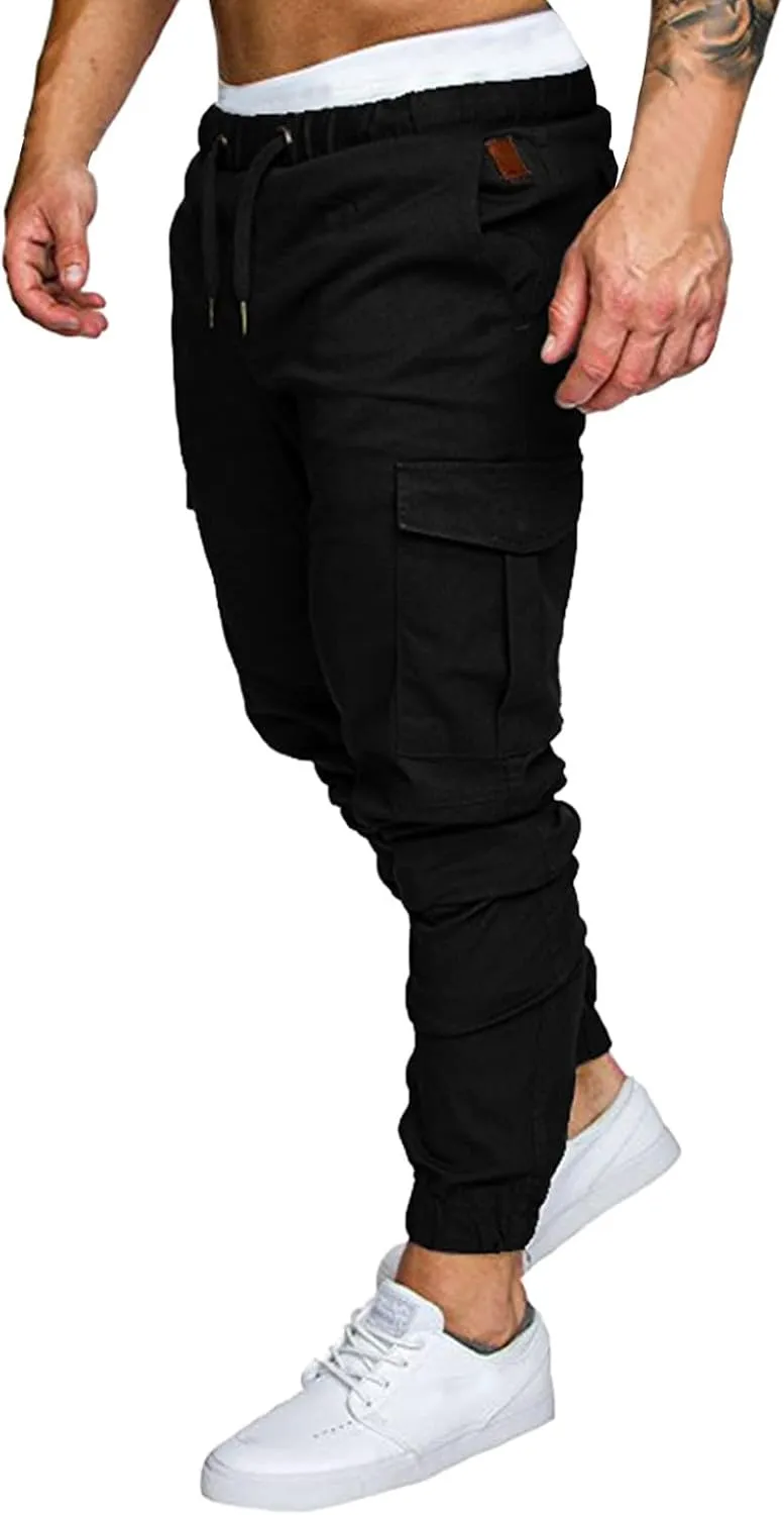 Mens Workout Cargo Sweatpants Casual Trousers Pants Sweatpants for Men with Pockets Men's Basic Active Tapered Jogger