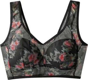 Miracharm Bras Ellebloom Lace Buttonless Comfortable Bra Floral Push-Up Lace Bralette Older Women Everyday Bra Plus Size