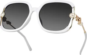 MIZZEO Square Sunglasses for Women Men, Oversize Polarized Aviator Sunglasses, Classic Sunglasses Sparkling Large Pearl Frame