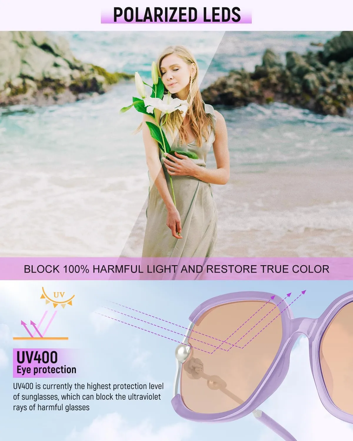 MIZZEO Square Sunglasses for Women Men, Oversize Polarized Aviator Sunglasses, Classic Sunglasses Sparkling Large Pearl Frame