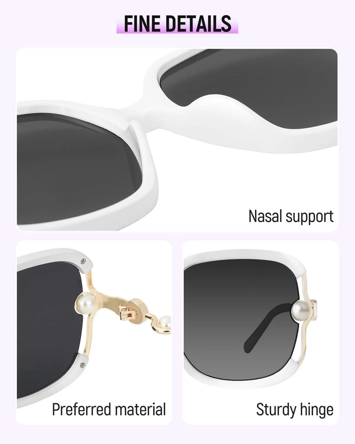 MIZZEO Square Sunglasses for Women Men, Oversize Polarized Aviator Sunglasses, Classic Sunglasses Sparkling Large Pearl Frame