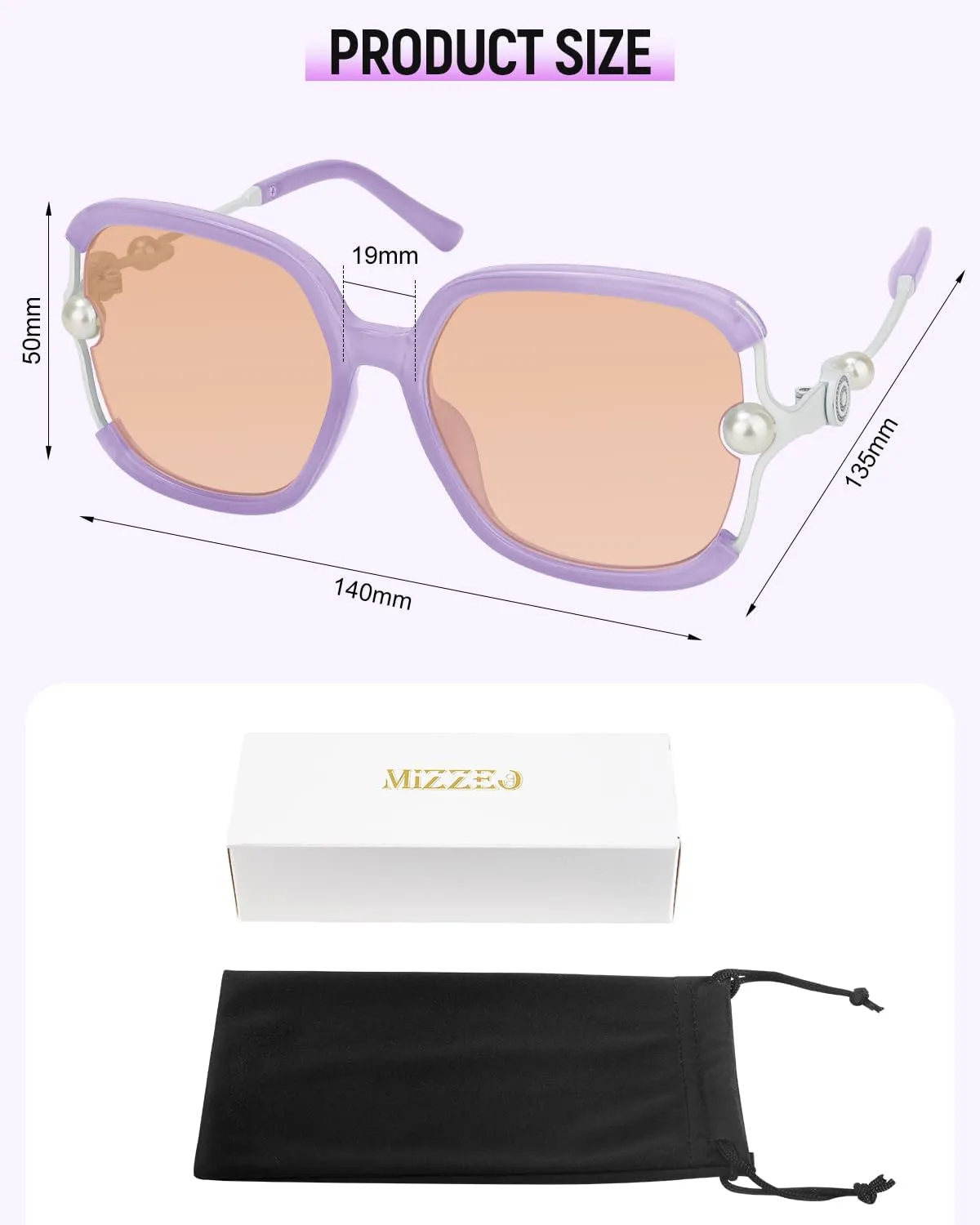 MIZZEO Square Sunglasses for Women Men, Oversize Polarized Aviator Sunglasses, Classic Sunglasses Sparkling Large Pearl Frame