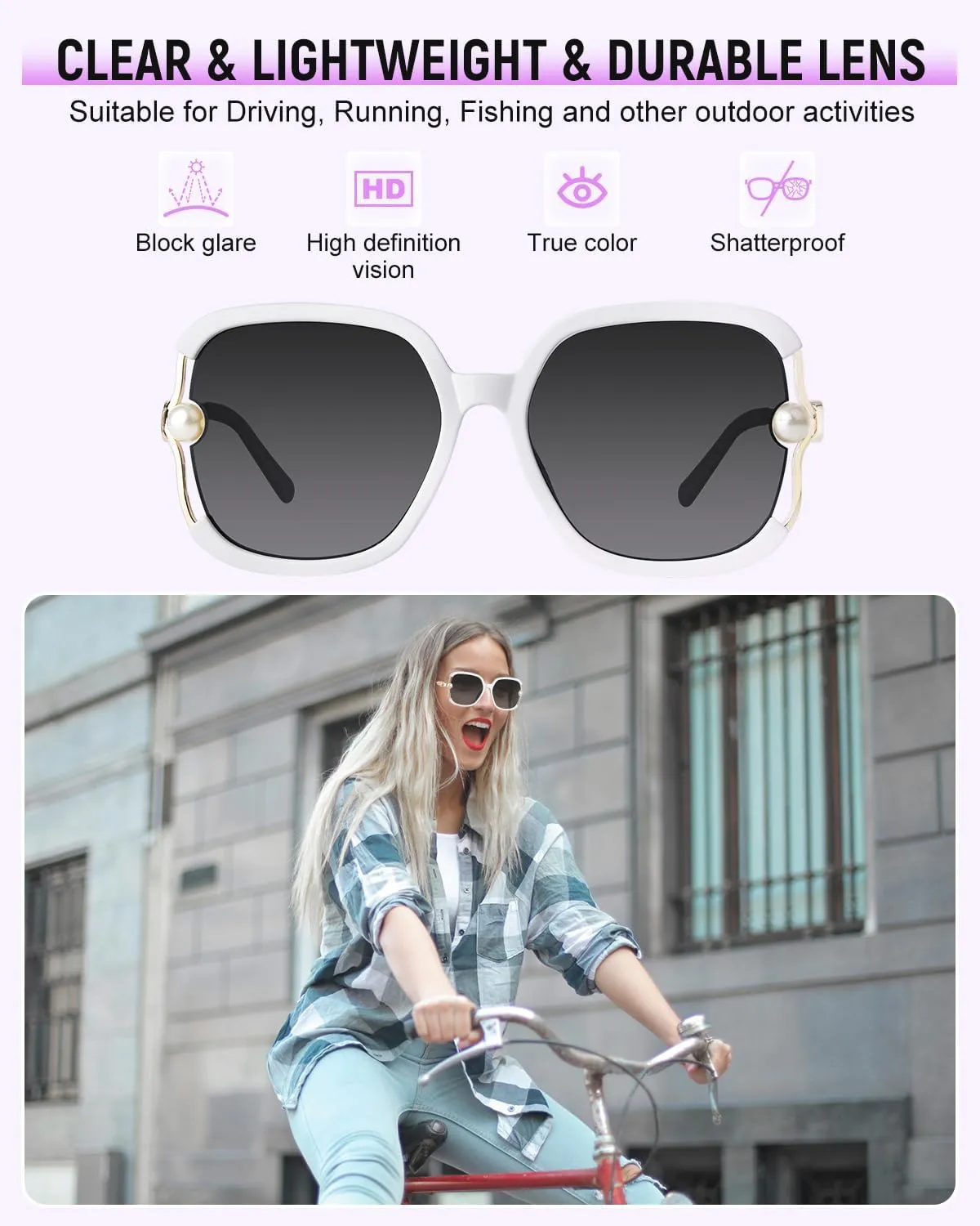 MIZZEO Square Sunglasses for Women Men, Oversize Polarized Aviator Sunglasses, Classic Sunglasses Sparkling Large Pearl Frame