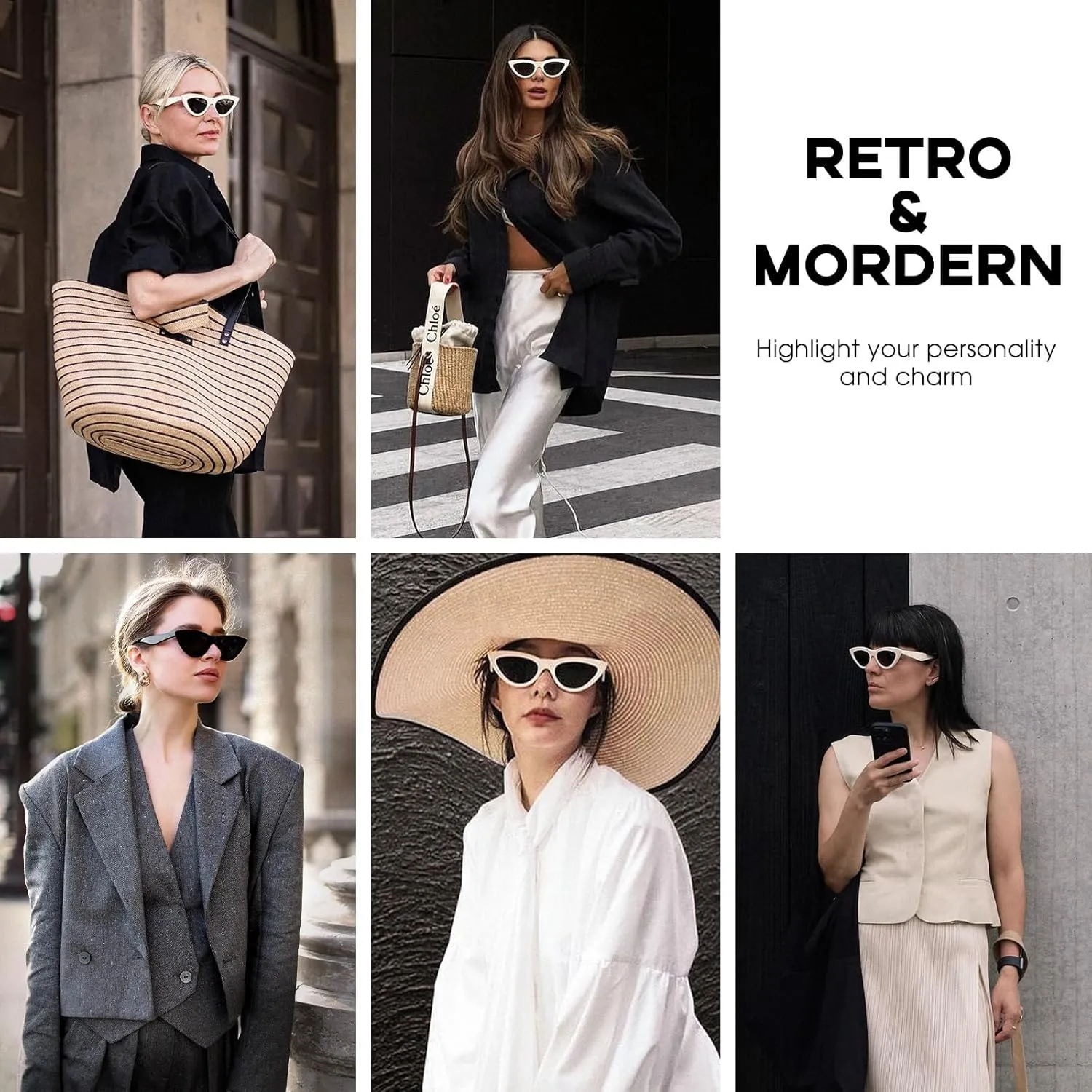 mosanana Retro Pointy Cat Eye Sunglasses Trendy Cute Avant-garde Style MS51810