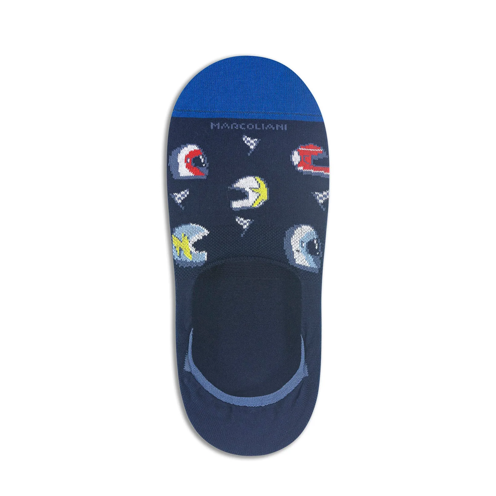 Navy Blue Helmet (Racing) Motif Invisible Touch No-Show Socks - Marcoliani