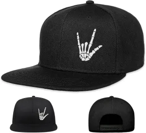Negi Skeleton Skull Finger Snapback Hats for Men Flat Bill Black Custom Snap Backpack Baseball Cap Flat Brim Cool