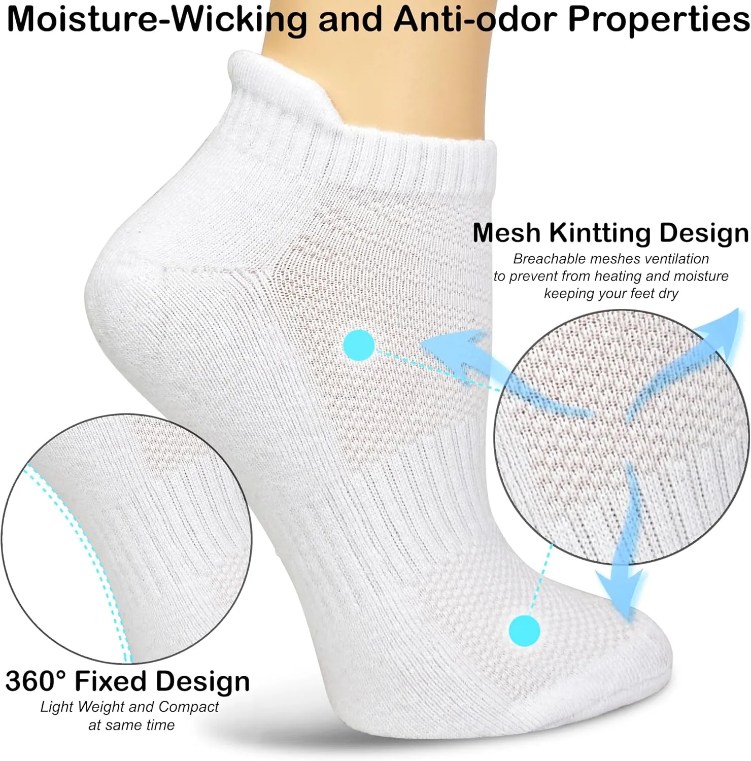 NevEND Ankle Athletic Running Socks Low Cut Cotton Sports Tab Socks for Men and Women 6 Pairs