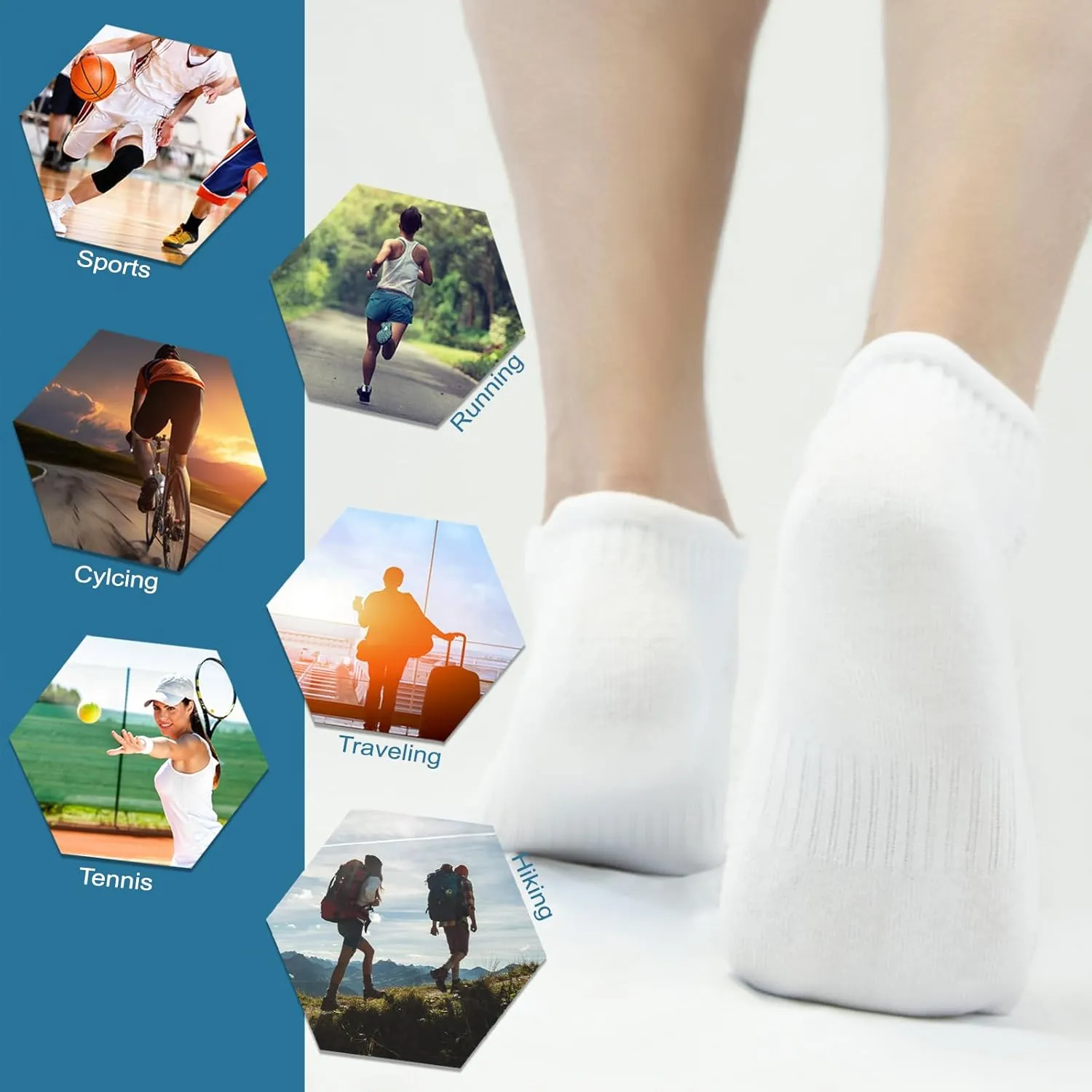 NevEND Ankle Athletic Running Socks Low Cut Cotton Sports Tab Socks for Men and Women 6 Pairs