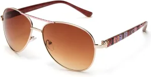 Newbee Fashion - Large Metal Finish Tribal Pattern Design Aviator Spring Collection Fashion Sunglasses