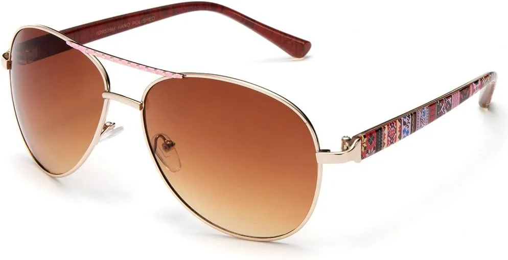 Newbee Fashion - Large Metal Finish Tribal Pattern Design Aviator Spring Collection Fashion Sunglasses