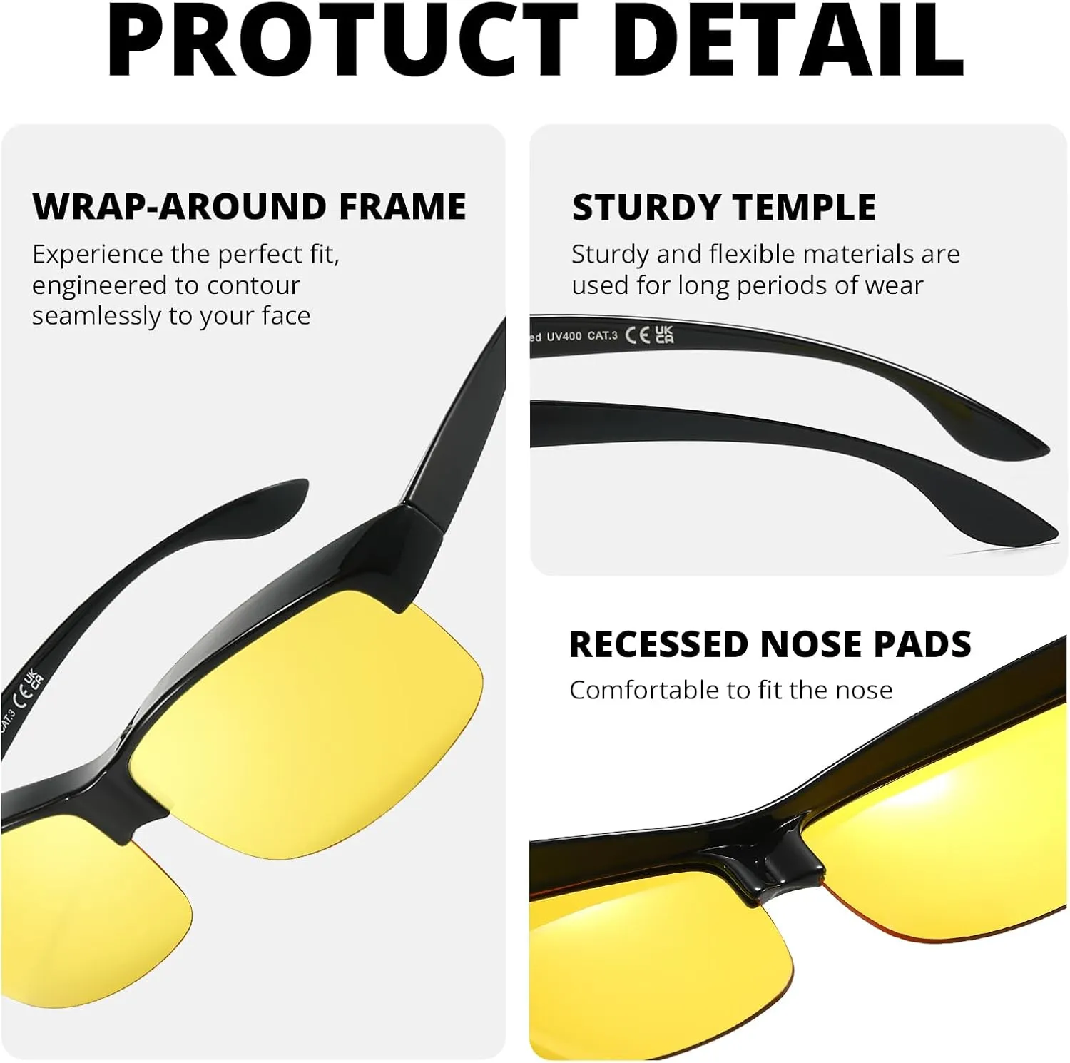 Night Vision Driving Glasses Fit Over for Men Women, Anti Glare Polarized Nighttime Eyeglasses TS1218