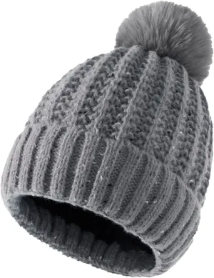 niuwa Womens Winter Knit Slouchy Beanie Hat Warm Skull Ski Cap Faux Fur Pom Pom Chunky Baggy Hats for Women Men (Gray, Free Size)