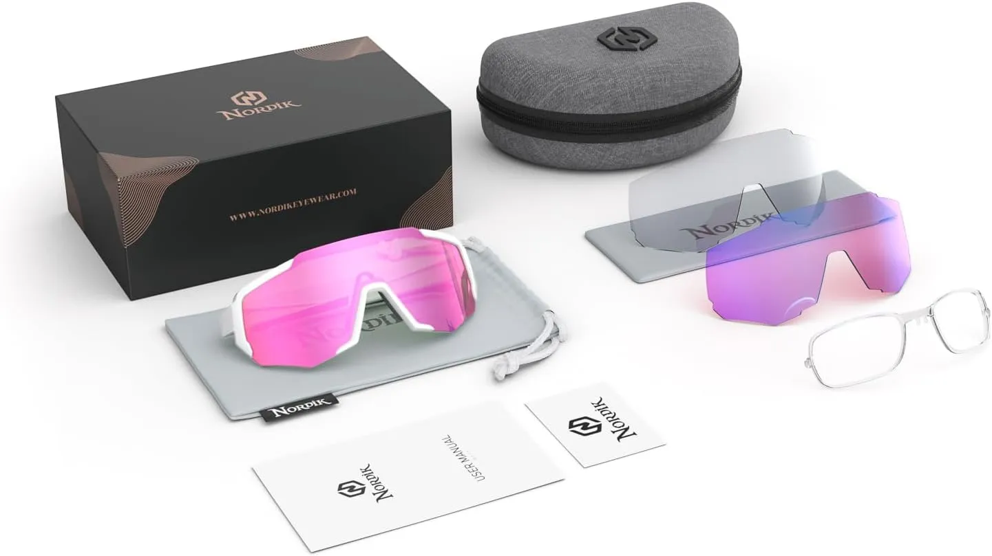 Nordik KANON Photochromic Cycling Glasses 3 Interchangeable Lenses Men & Women-For Cycling Running Fishing Golf & Baseball
