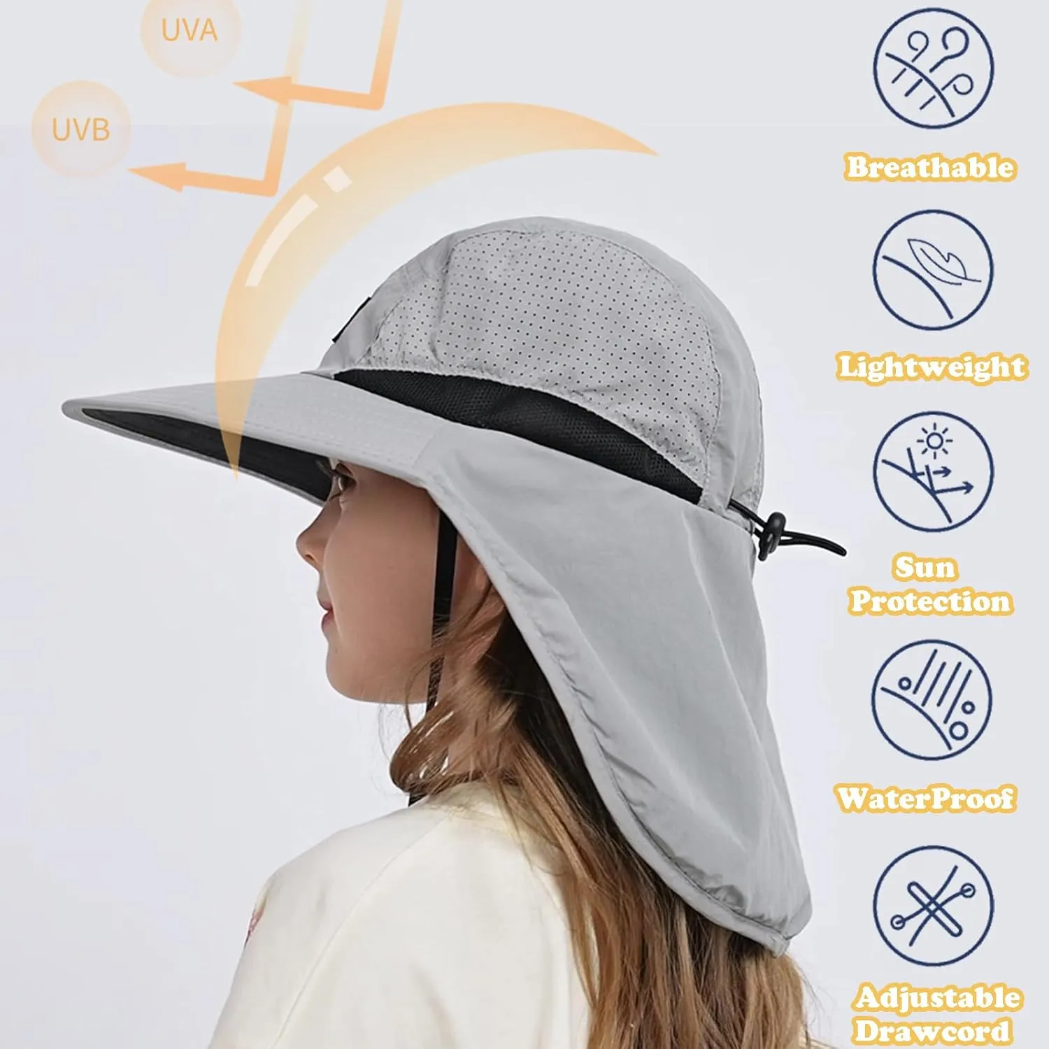 Outdoor Kids Sun Hat with Neck Flap UPF 50  Quick Dry Beach Hats for Baby Boys Girls Age 2-12 Years Adjustable