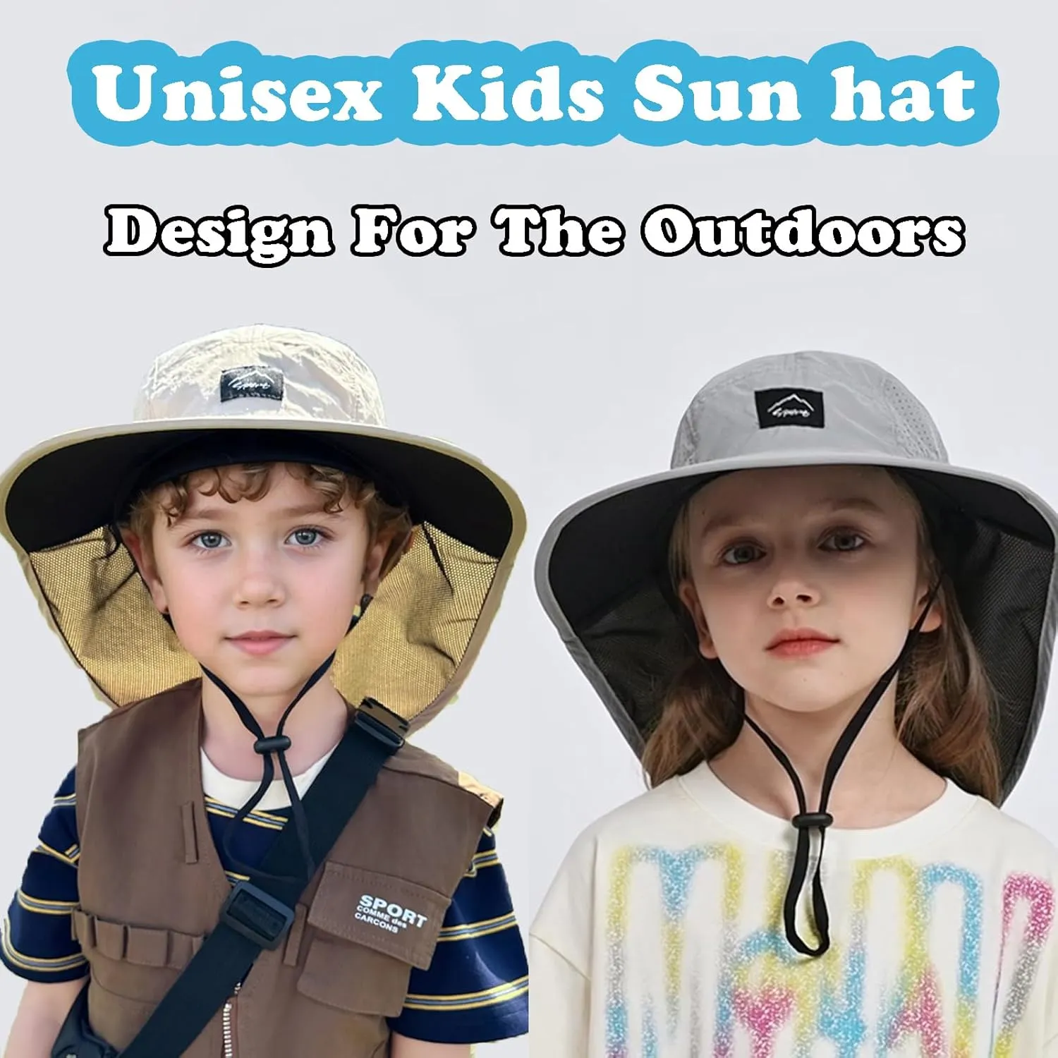 Outdoor Kids Sun Hat with Neck Flap UPF 50  Quick Dry Beach Hats for Baby Boys Girls Age 2-12 Years Adjustable