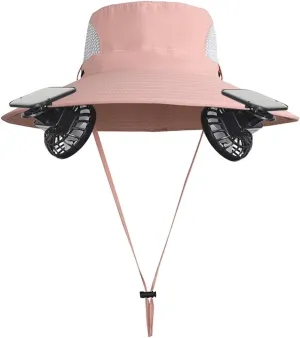 Outdoor Sun Hat with 2 Solar Fans, Wide Brim Bucket Hat for Men, Cool Breathable Solar Powered Hat for Summer