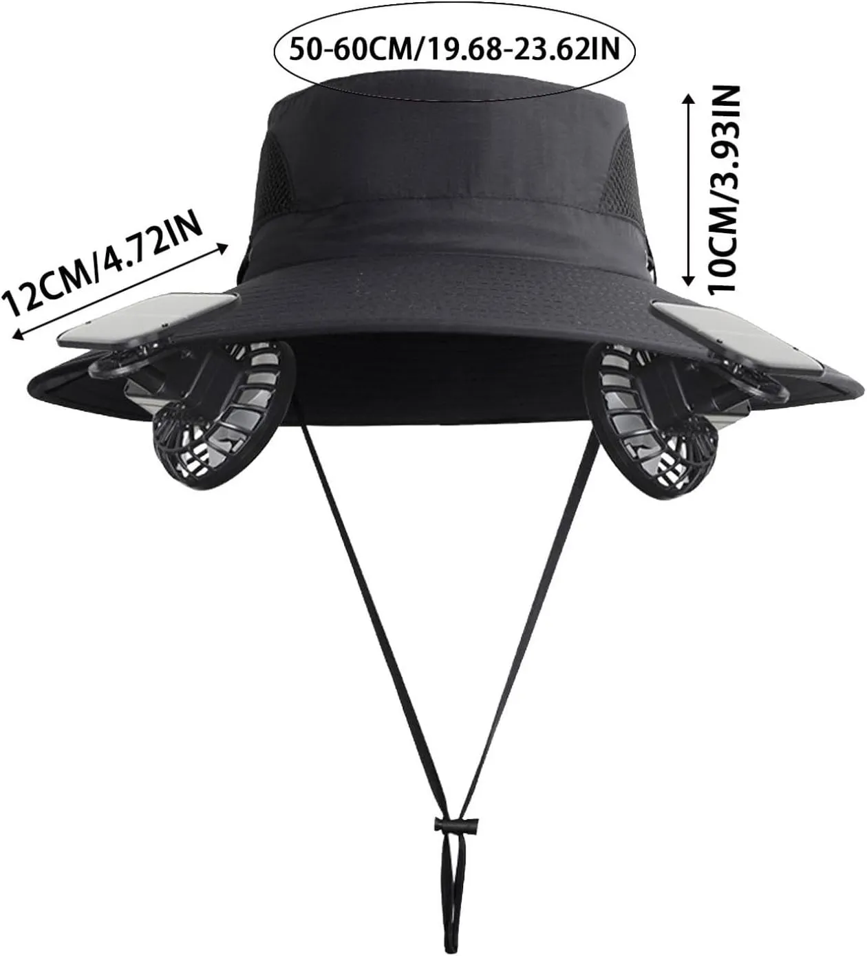 Outdoor Sun Hat with 2 Solar Fans, Wide Brim Bucket Hat for Men, Cool Breathable Solar Powered Hat for Summer