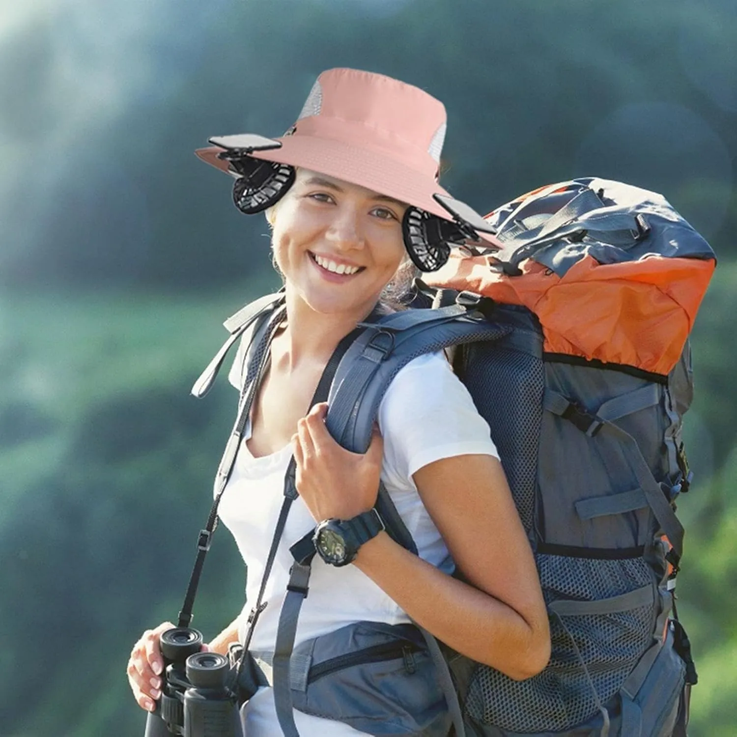 Outdoor Sun Hat with 2 Solar Fans, Wide Brim Bucket Hat for Men, Cool Breathable Solar Powered Hat for Summer