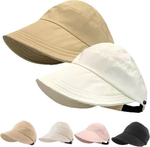 Outdoor Uv Protection Hollow Top Sun Hat, 2024 New Women's Large Brim UV Protection Empty Top Sun Hat, Outdoor Wide Brim Hat