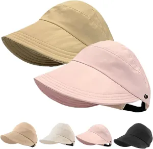 Outdoor Uv Protection Hollow Top Sun Hat, 2024 New Women's Large Brim UV Protection Empty Top Sun Hat, Outdoor Wide Brim Hat