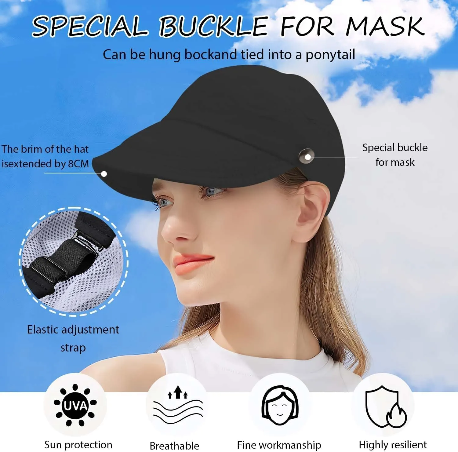Outdoor Uv Protection Hollow Top Sun Hat, Summer Wide Brim Sun Protection Hat, Women's Outdoor Adjustable Sun Hats