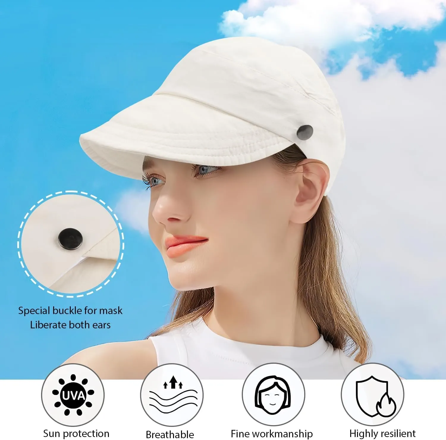 Outdoor Uv Protection Hollow Top Sun Hat, Summer Wide Brim Sun Protection Hat, Women's Outdoor Adjustable Sun Hats