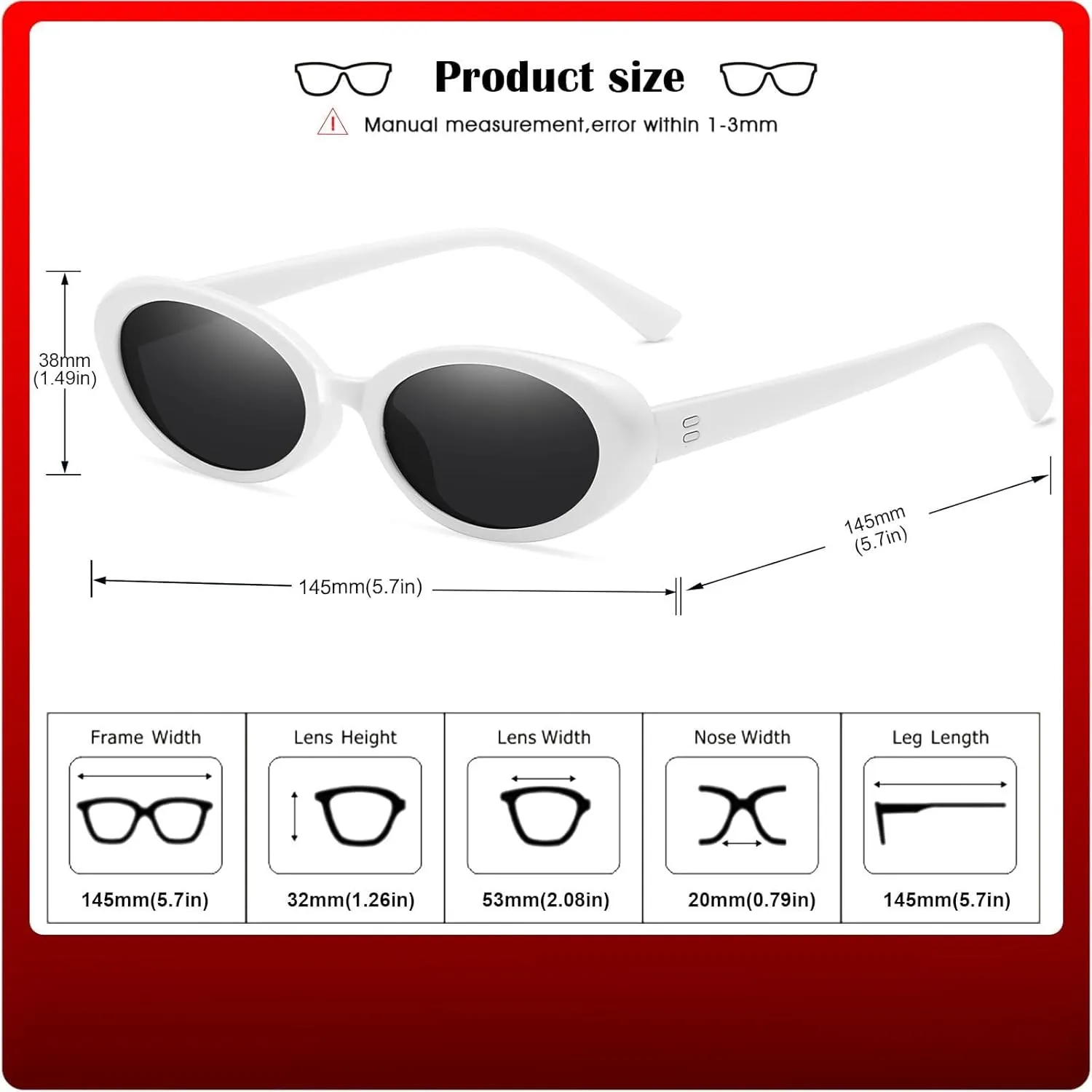 Oval Sunglasses For Women Men Fashion Small Oval Sunglasses 90S Vintage Shades Glass Frames