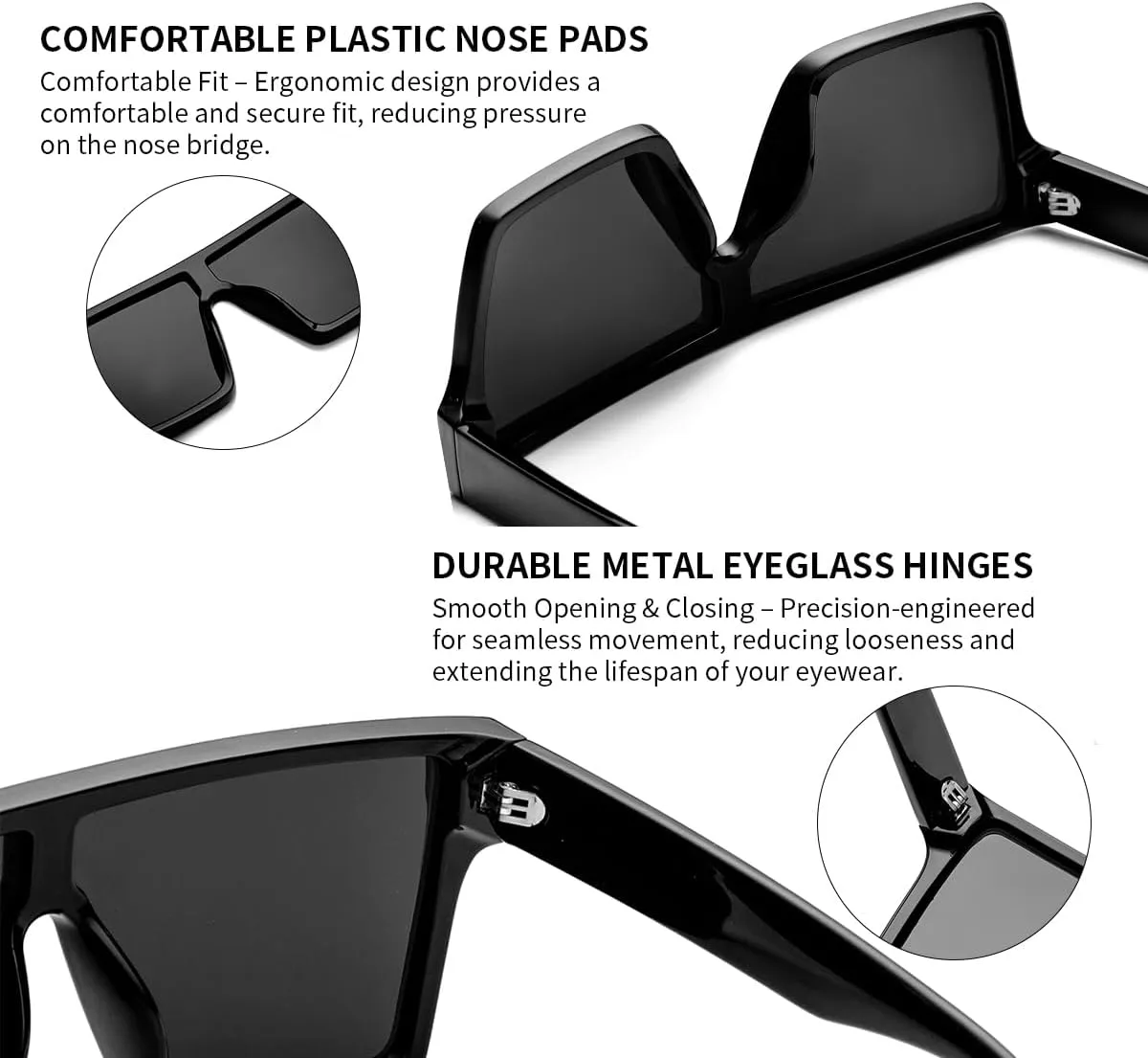 Oversized UV400 Designer Polarized Sunglasses for Men Women Large Flat Square Trendy Mirrored Shades