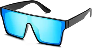 Oversized UV400 Designer Polarized Sunglasses for Men Women Large Flat Square Trendy Mirrored Shades